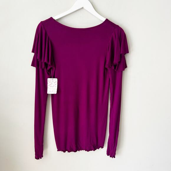 We the Free People On Rewind Long Sleeved Blouse Size M NWT Berry Ruffle Thermal - Picture 4 of 7